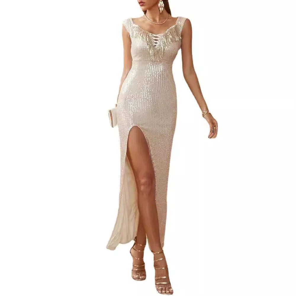 Black Sequin Evening Dress with Side Slit | Women's Formal Gown 4