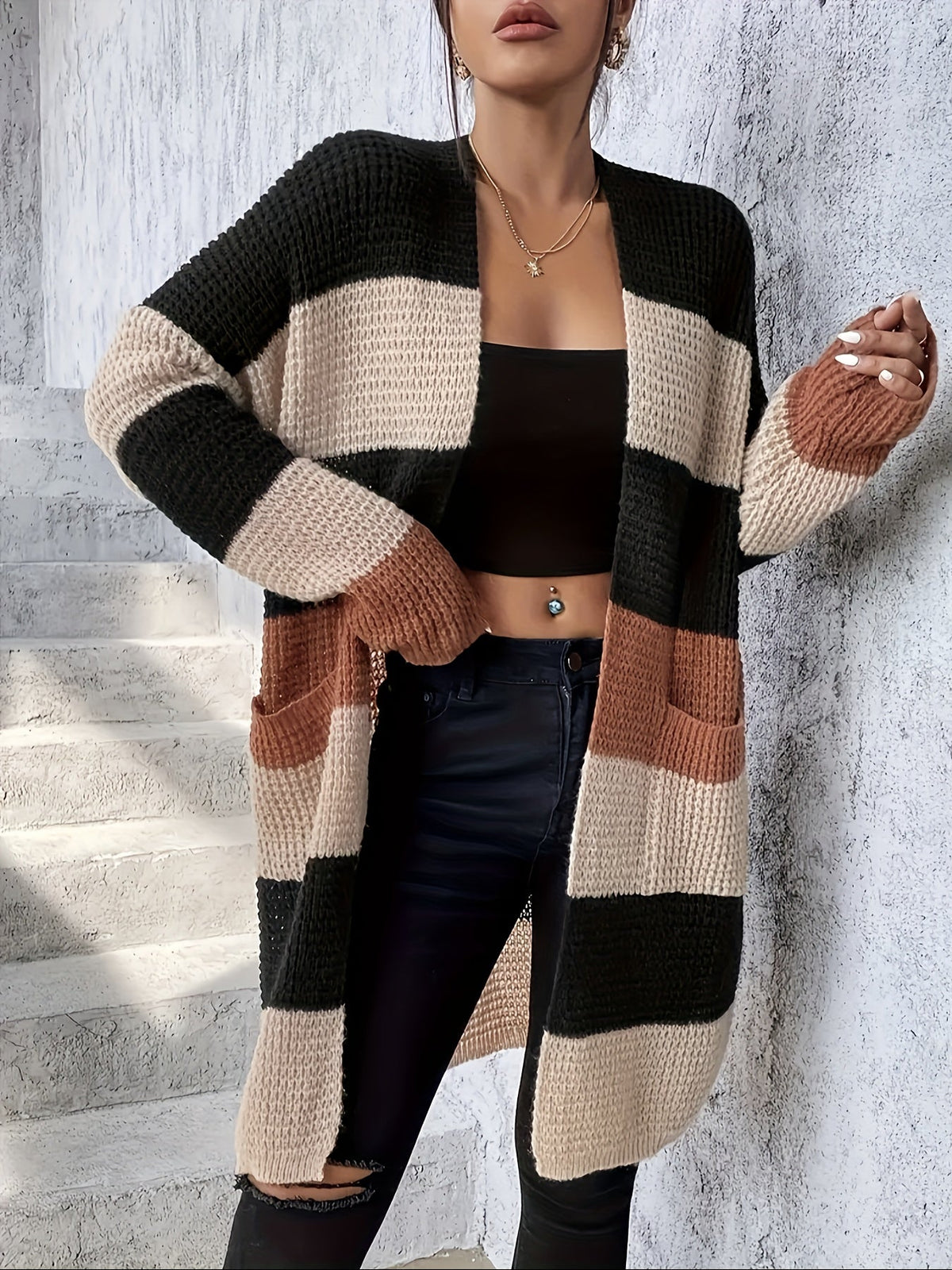Bronwyn | Long Cardigan for Women, Colour-Block Design 4