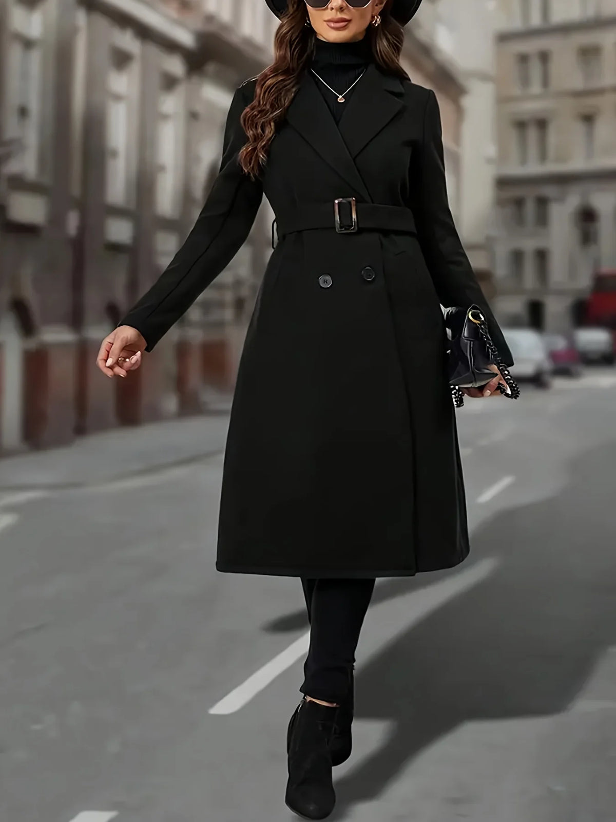 Cassandra | Women's Wool Trench Coat Double-Breasted Long 4