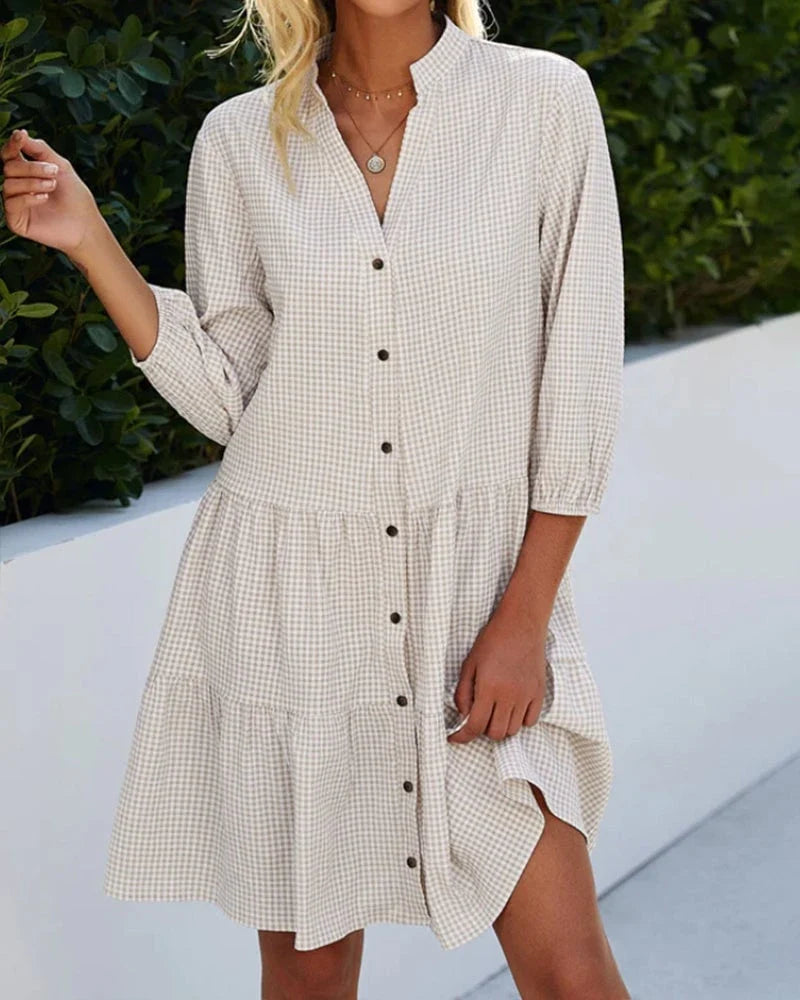 Checked A-Line Dress | Women's Dress with Button Placket 4