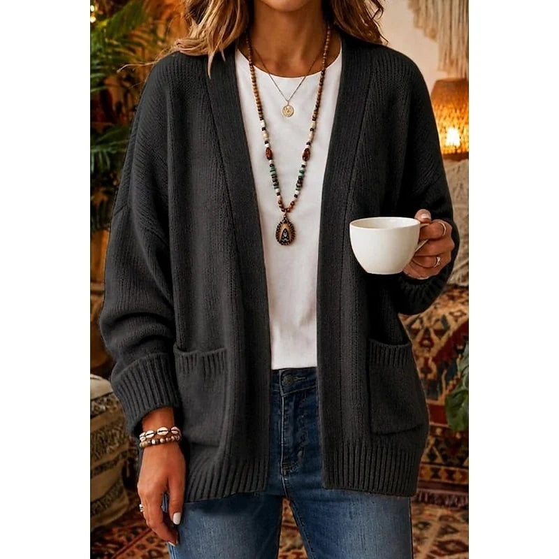 Edith | Women's Open-Front Black Cardigan with Pockets 4