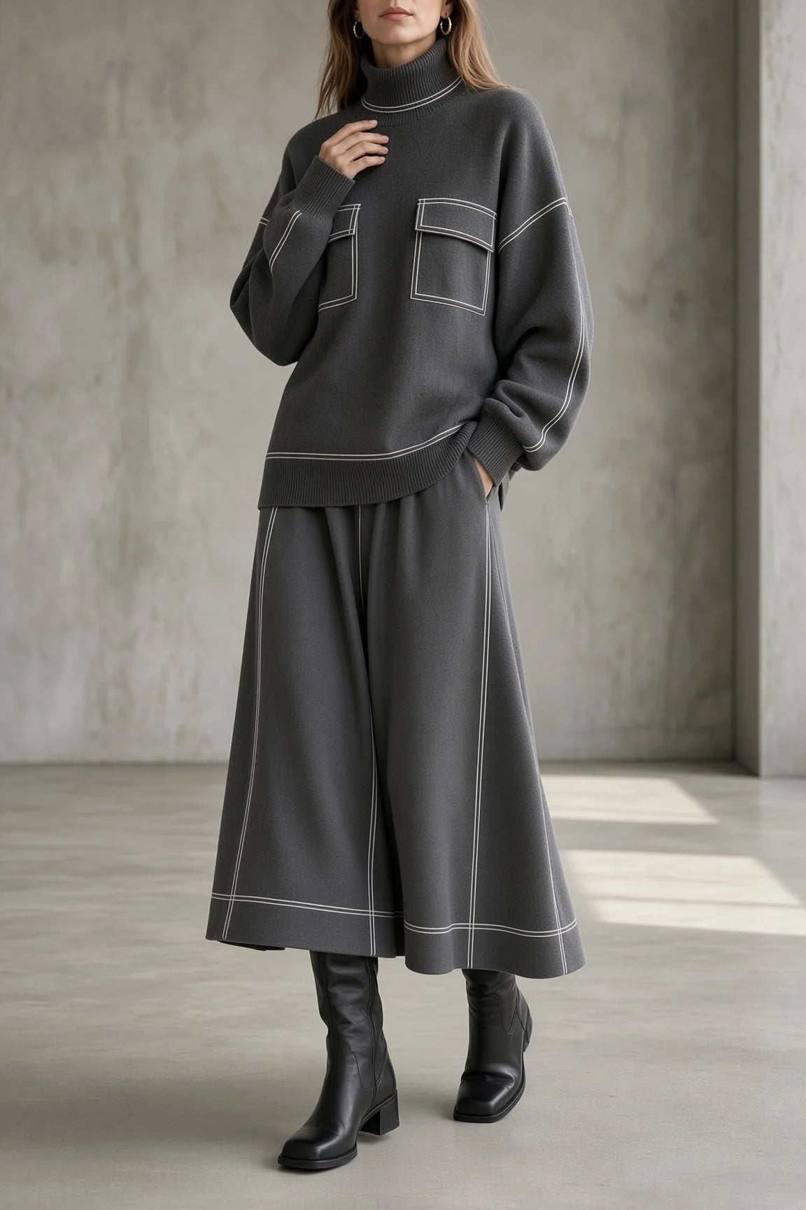 Evangeline | Knit Turtleneck Top and Skirt Set 5