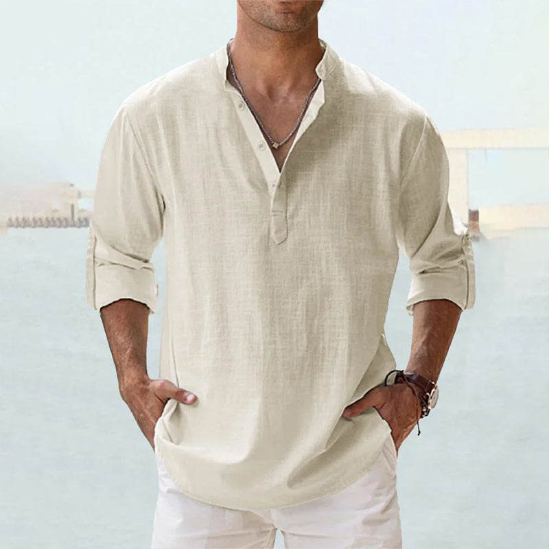 Men's Linen Blend Shirt | Long Sleeve Casual Button-Up 14