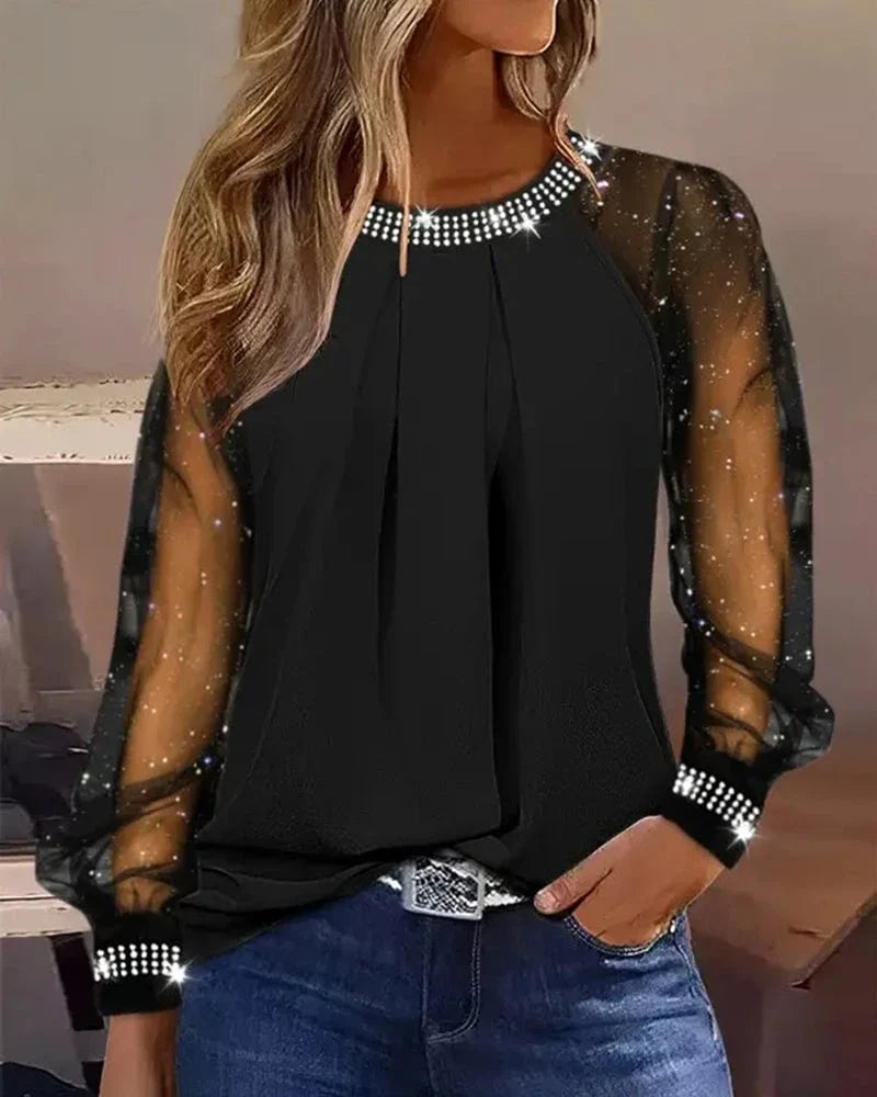 Sequin Mesh Top | Women's Going Out Tops for Evening Wear 0