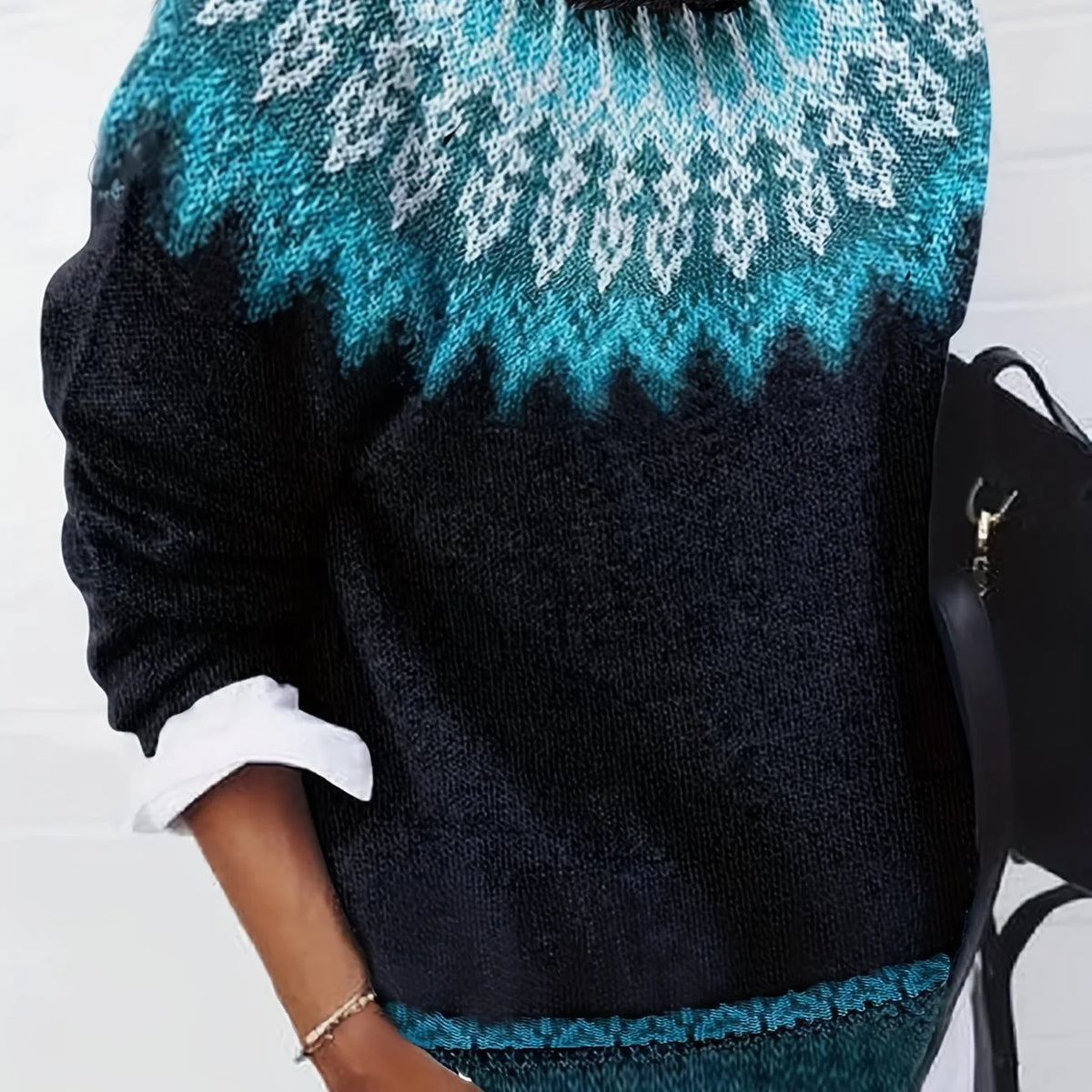 Sylvia | Chunky Jacquard Round Neck Sweater for Women 14