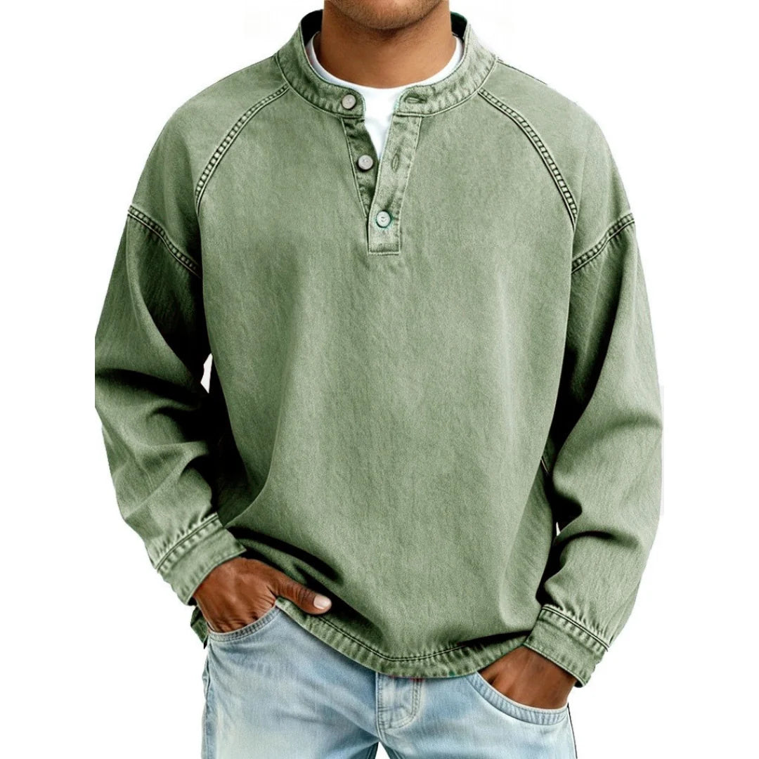 Vintage Button Up Shirt | Men's Denim Look Long Sleeve Shirt 8
