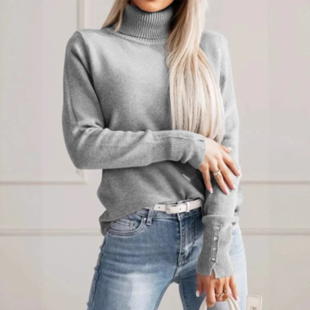 Women's Turtleneck Pullover with Button Details 4