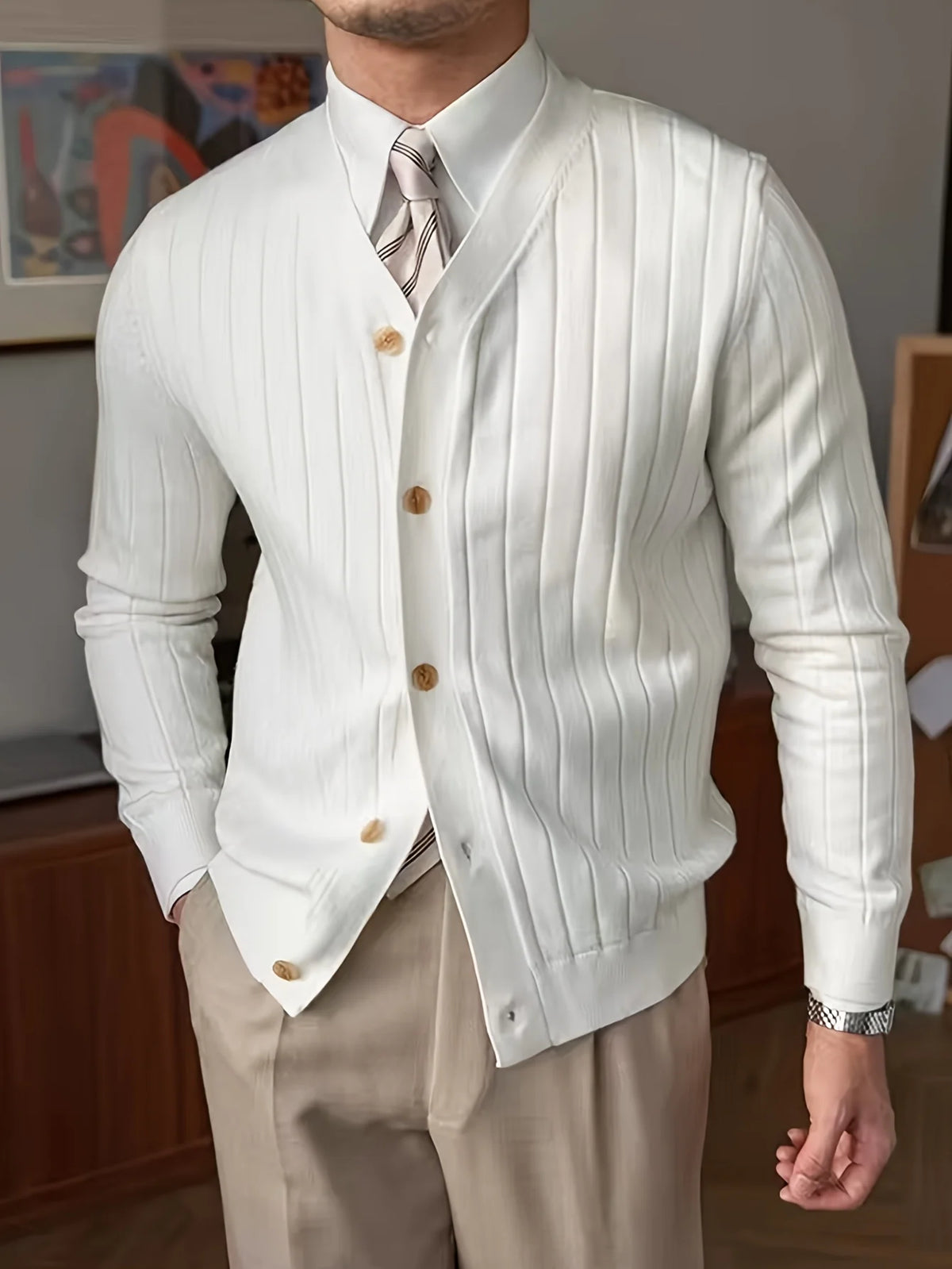Alistair | Ribbed Button-Up Cardigan for Men 4