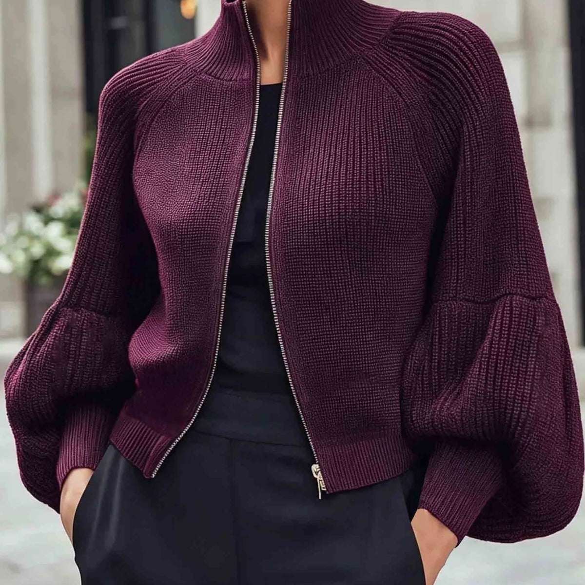 Anthea | Cropped Zip-Up Cardigan with High Collar 0