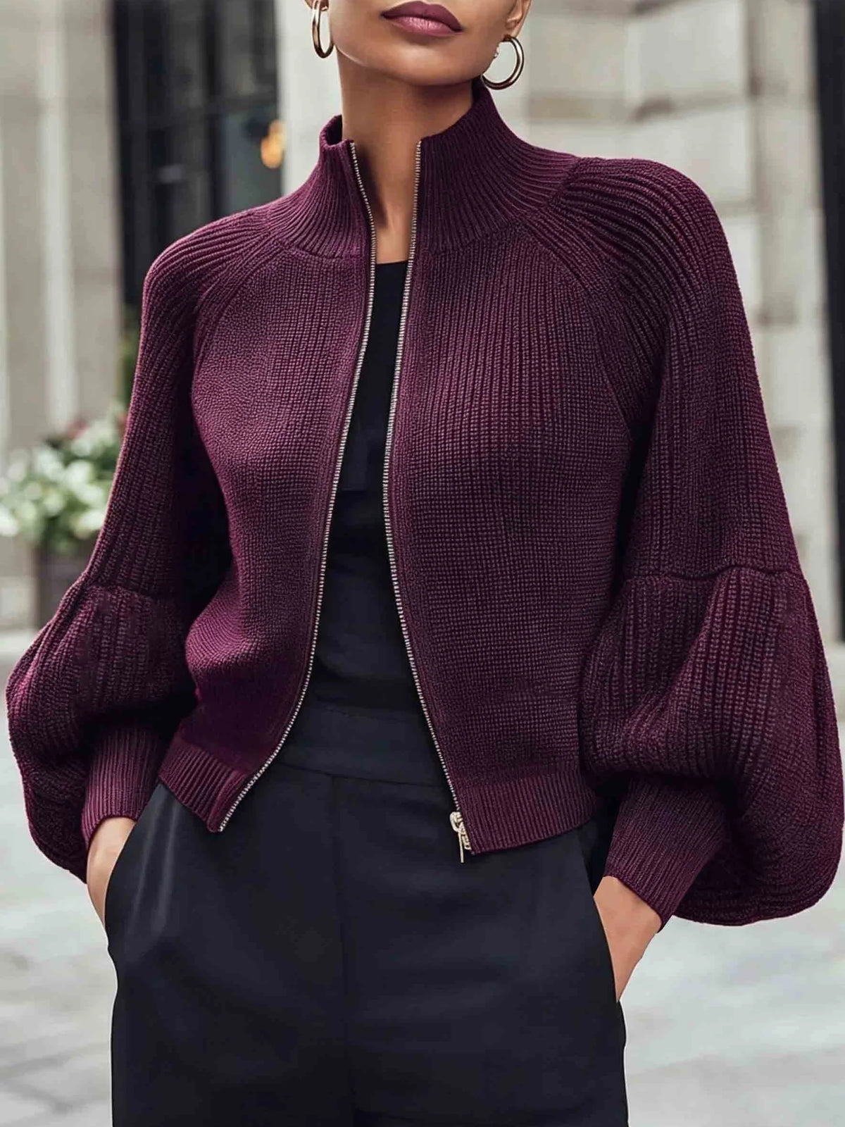 Anthea | Cropped Zip-Up Cardigan with High Collar 1