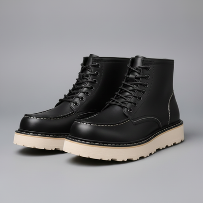 Black Lace-Up Ankle Boots | Durable Leather Footwear 1