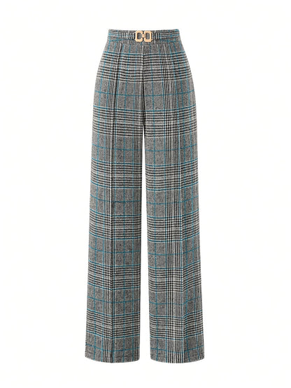 Blythe | Women's Tailored Checked Wide Leg Trousers 7