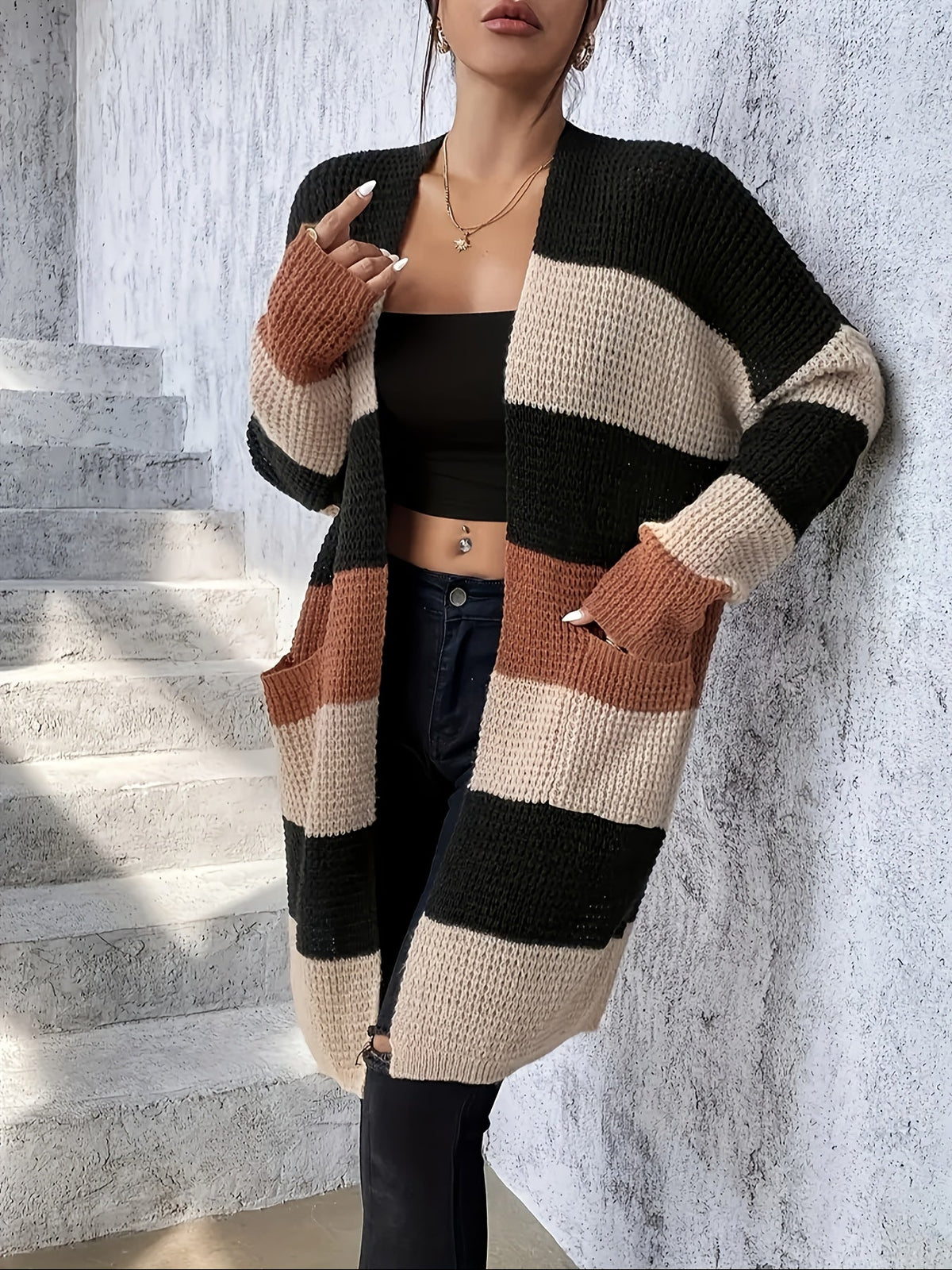 Bronwyn | Long Cardigan for Women, Colour-Block Design 1