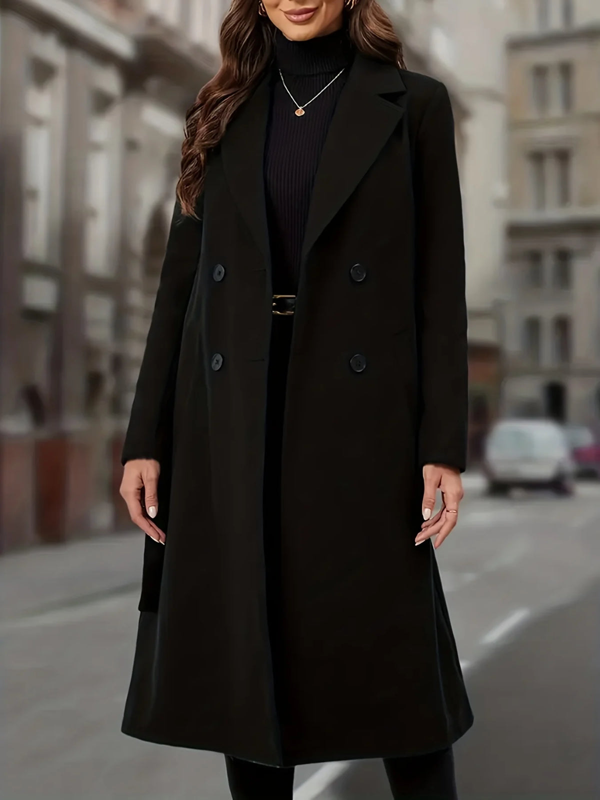 Cassandra | Women's Wool Trench Coat Double-Breasted Long 2