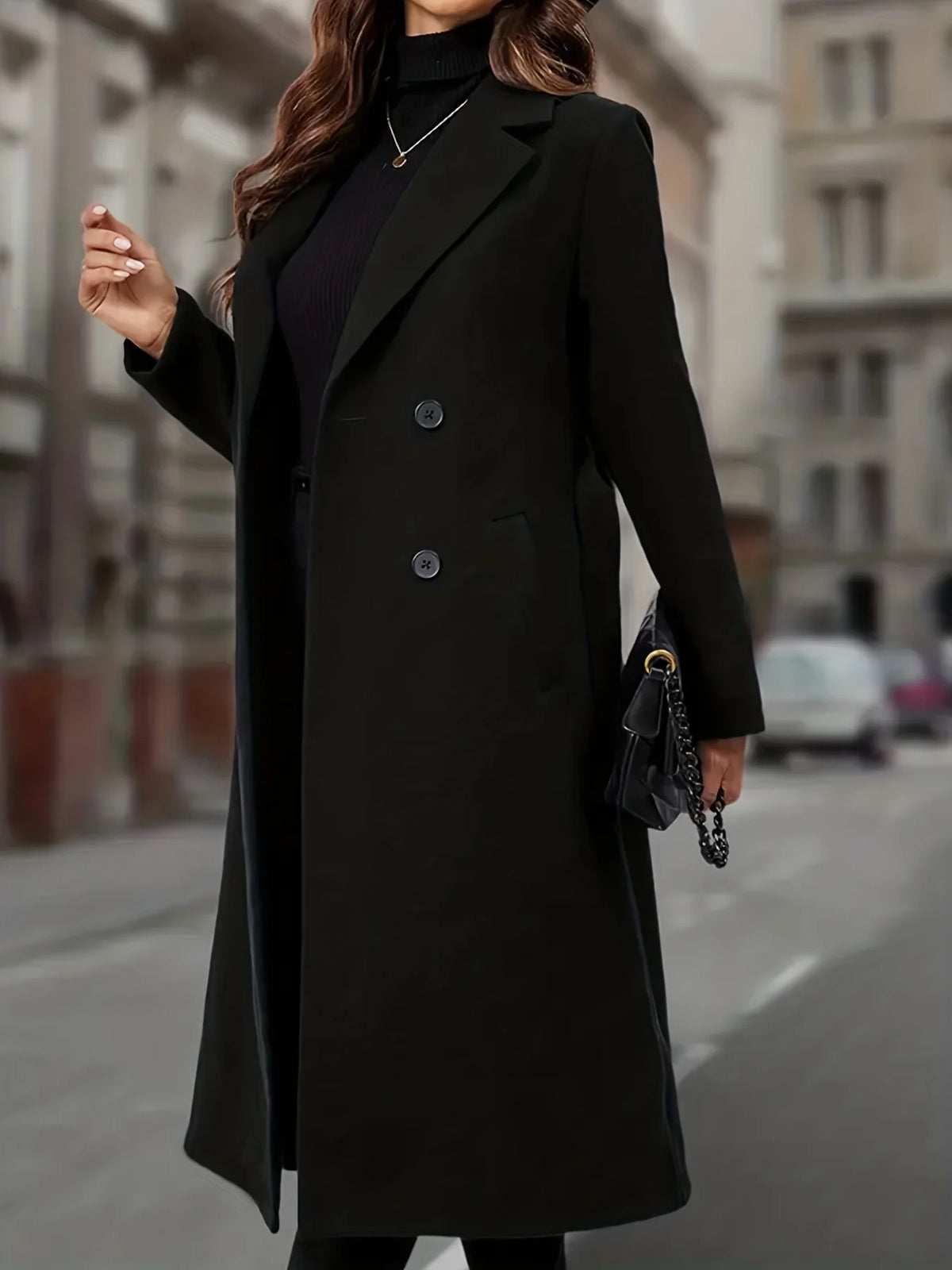 Cassandra | Women's Wool Trench Coat Double-Breasted Long 3
