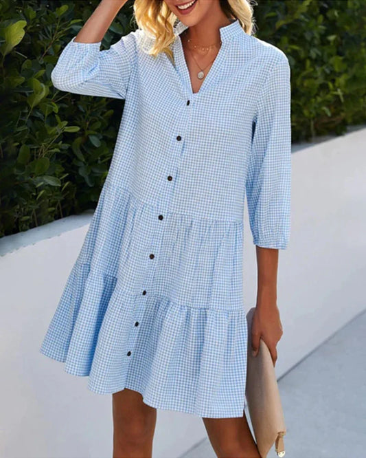 Checked A-Line Dress | Women's Dress with Button Placket 0