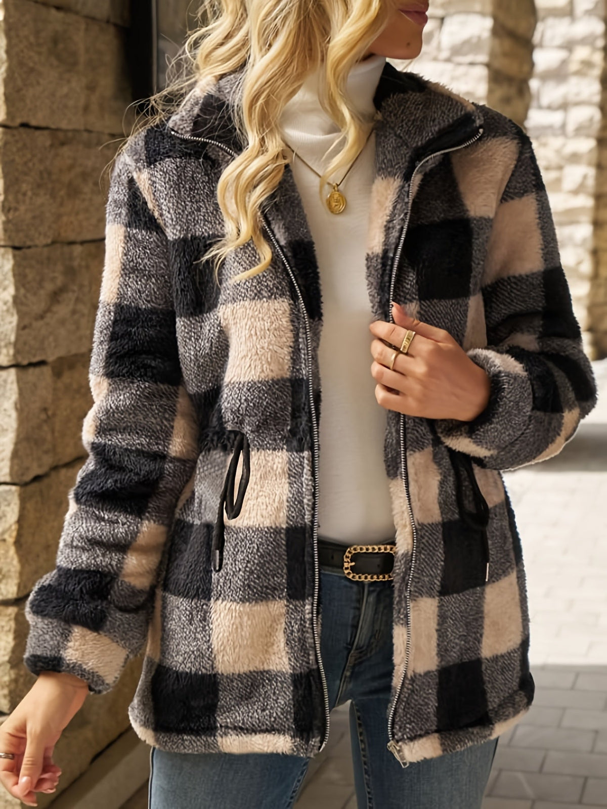 Checked Hooded Jacket | Cozy Fit for Women 1