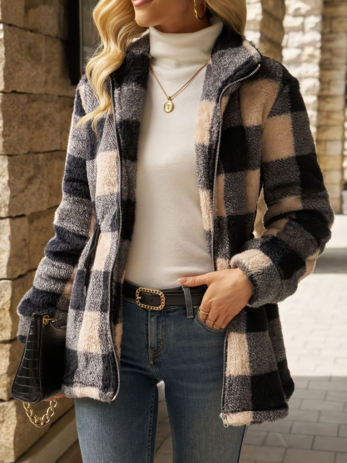 Checked Hooded Jacket | Cozy Fit for Women 3