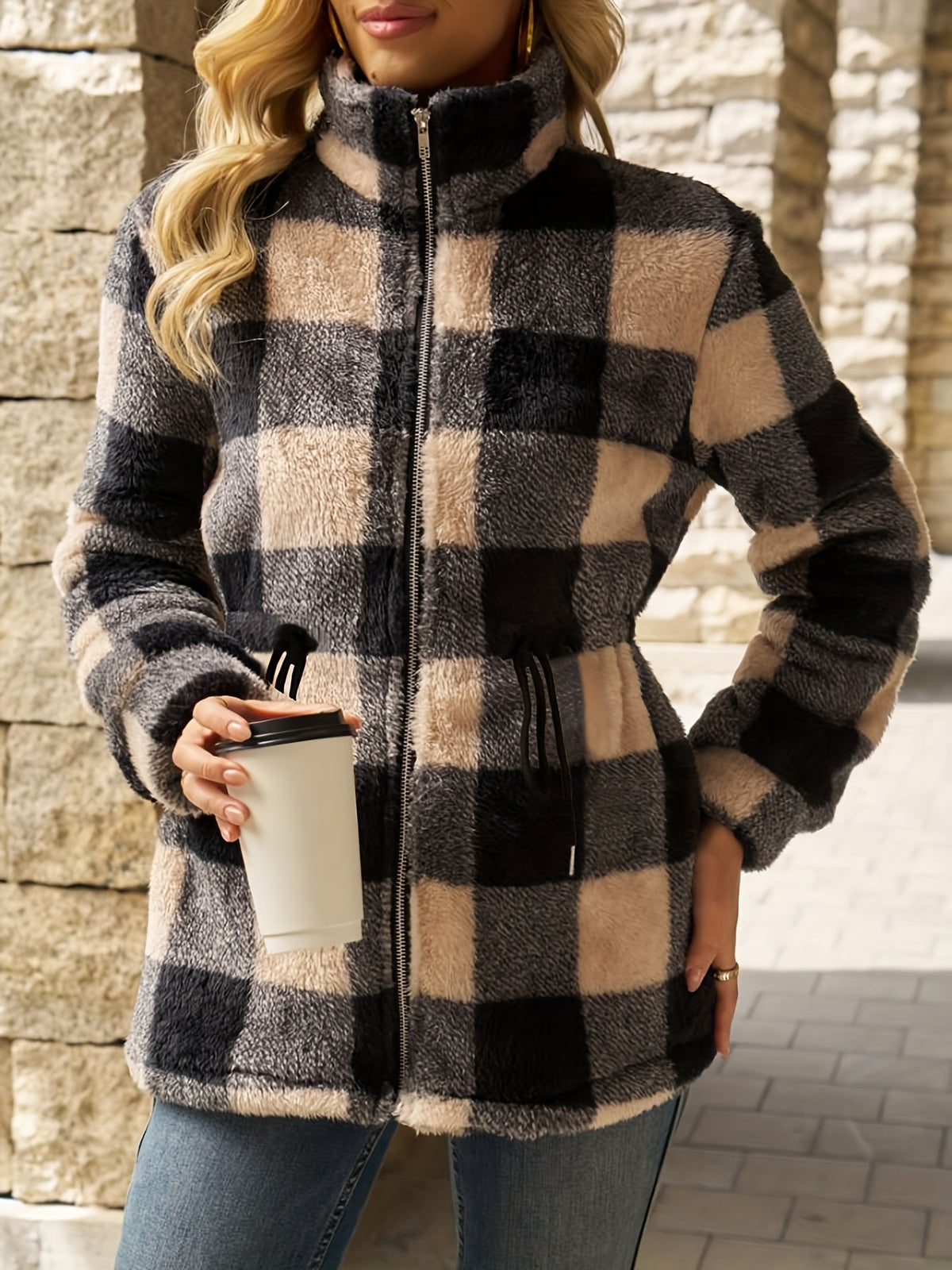Checked Hooded Jacket | Cozy Fit for Women 5