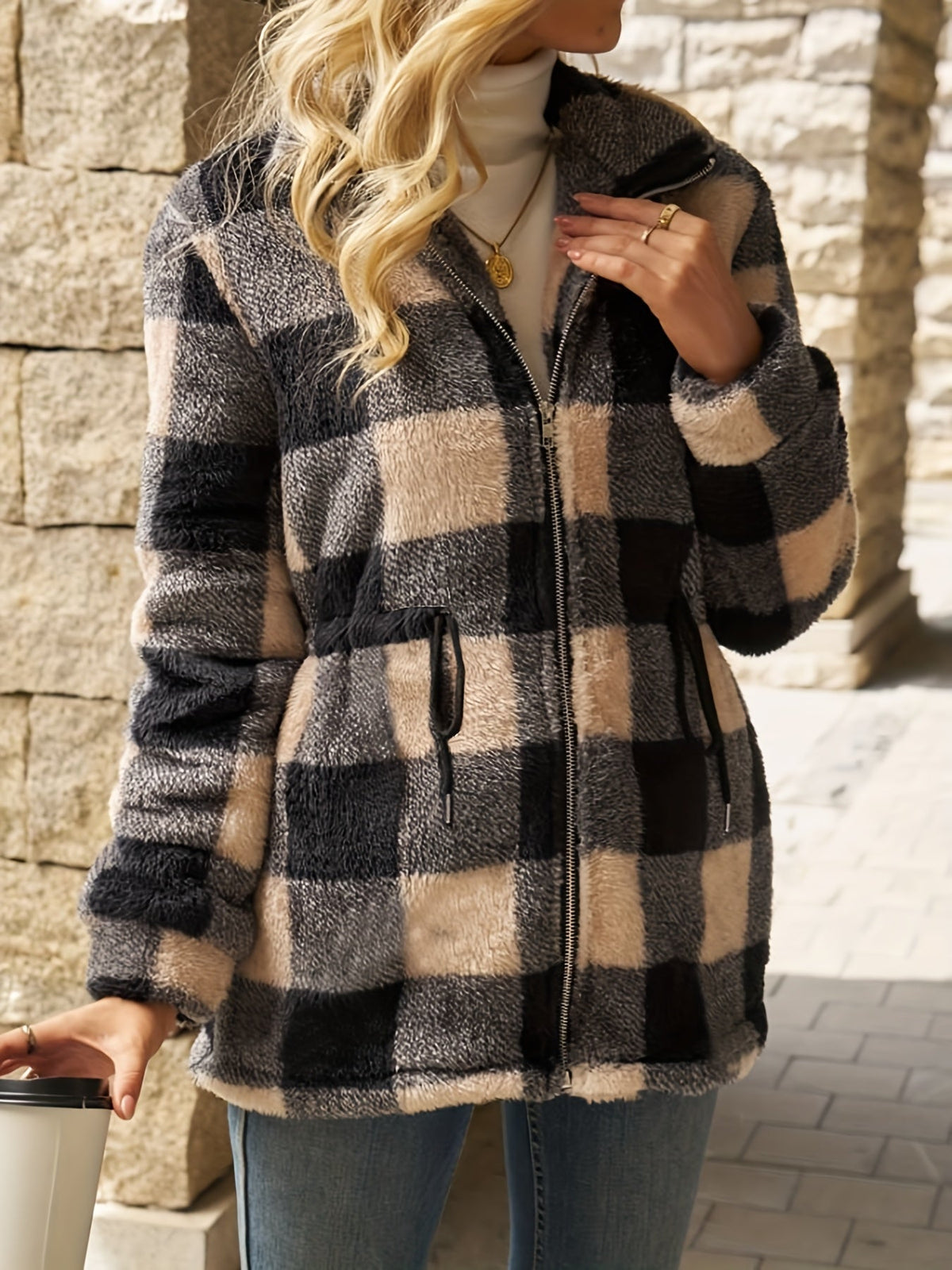 Checked Hooded Jacket | Cozy Fit for Women 6