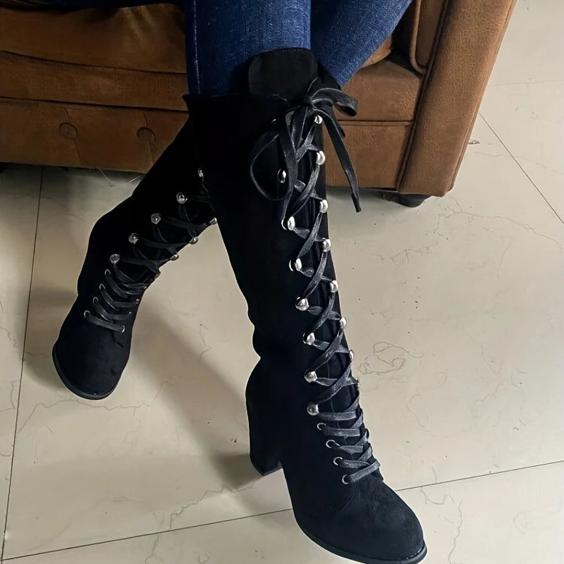 Clarissa | Lace-Up Knee-High Boots Black 2