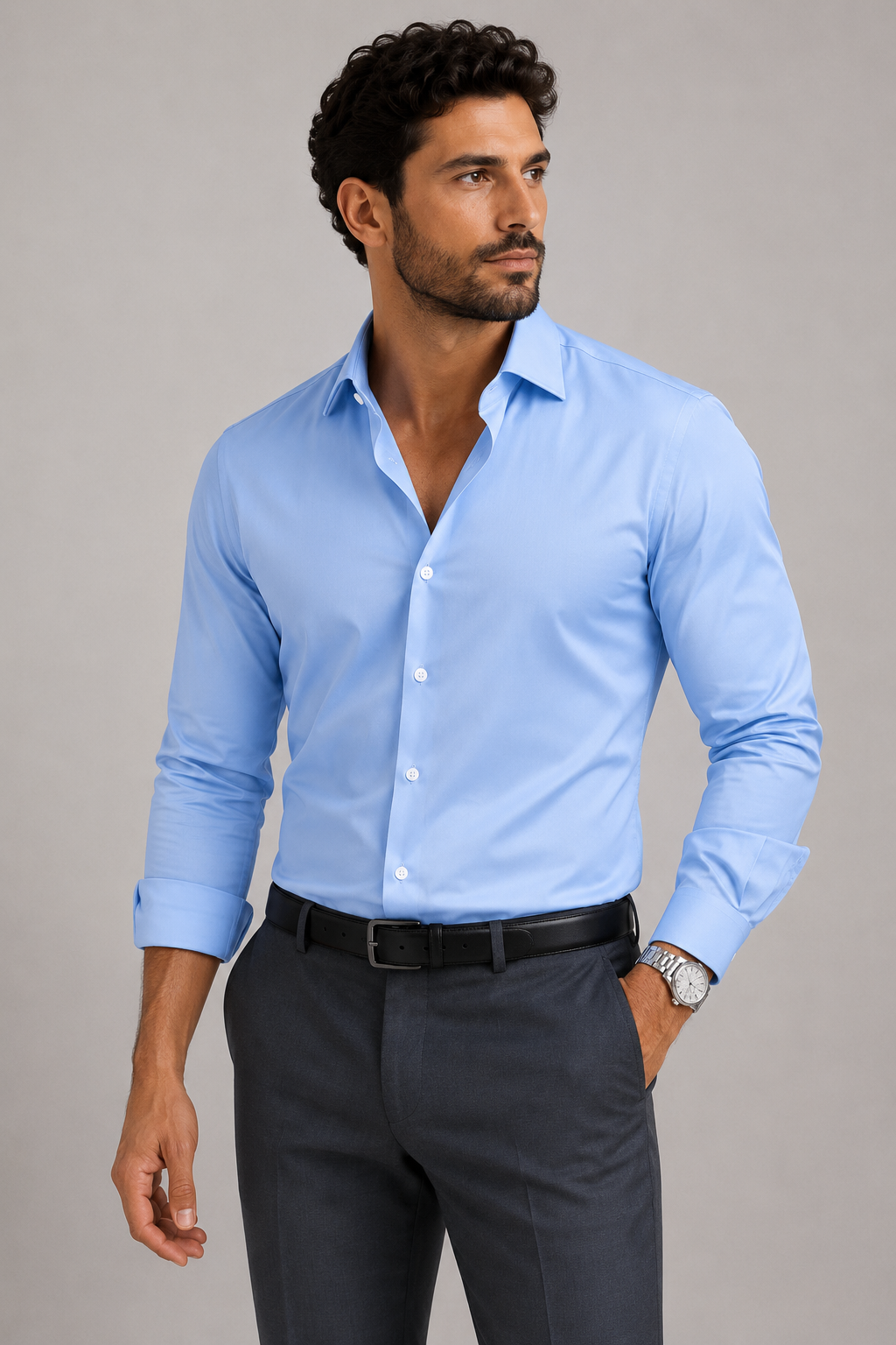 Classic Collar Long Sleeve Dress Shirt | Men’s Modern Fit Polyester Blend 1