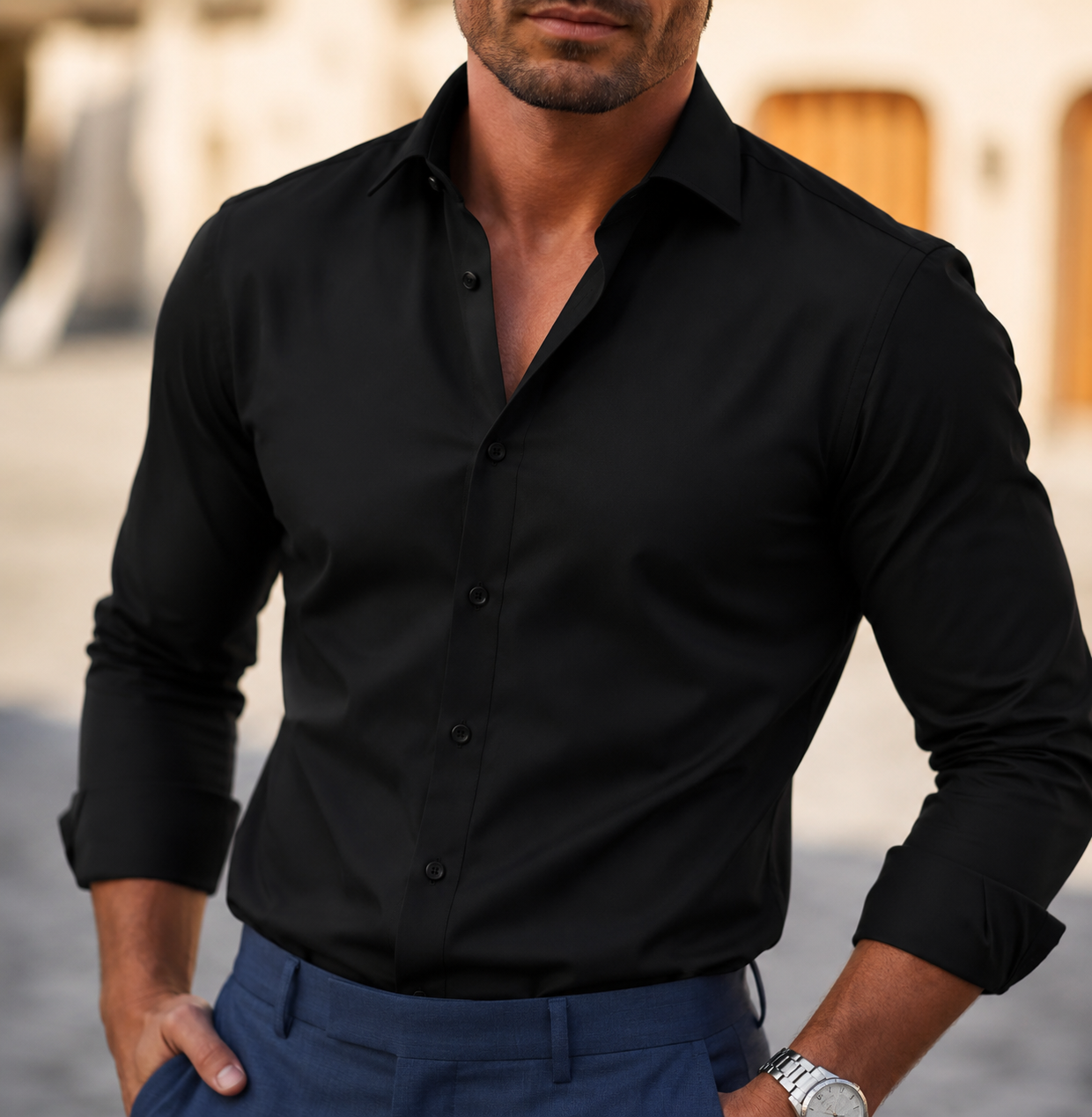 Classic Collar Long Sleeve Dress Shirt | Men’s Modern Fit Polyester Blend 4