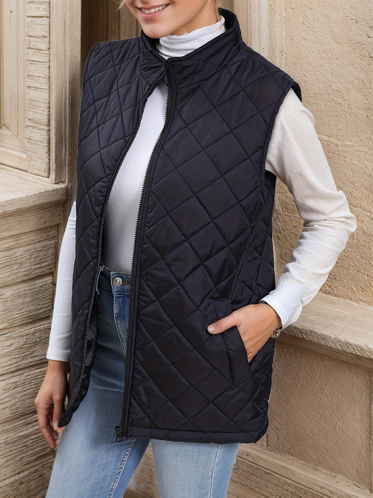 Corinne | Diamond-Quilted Longline Gilet 2
