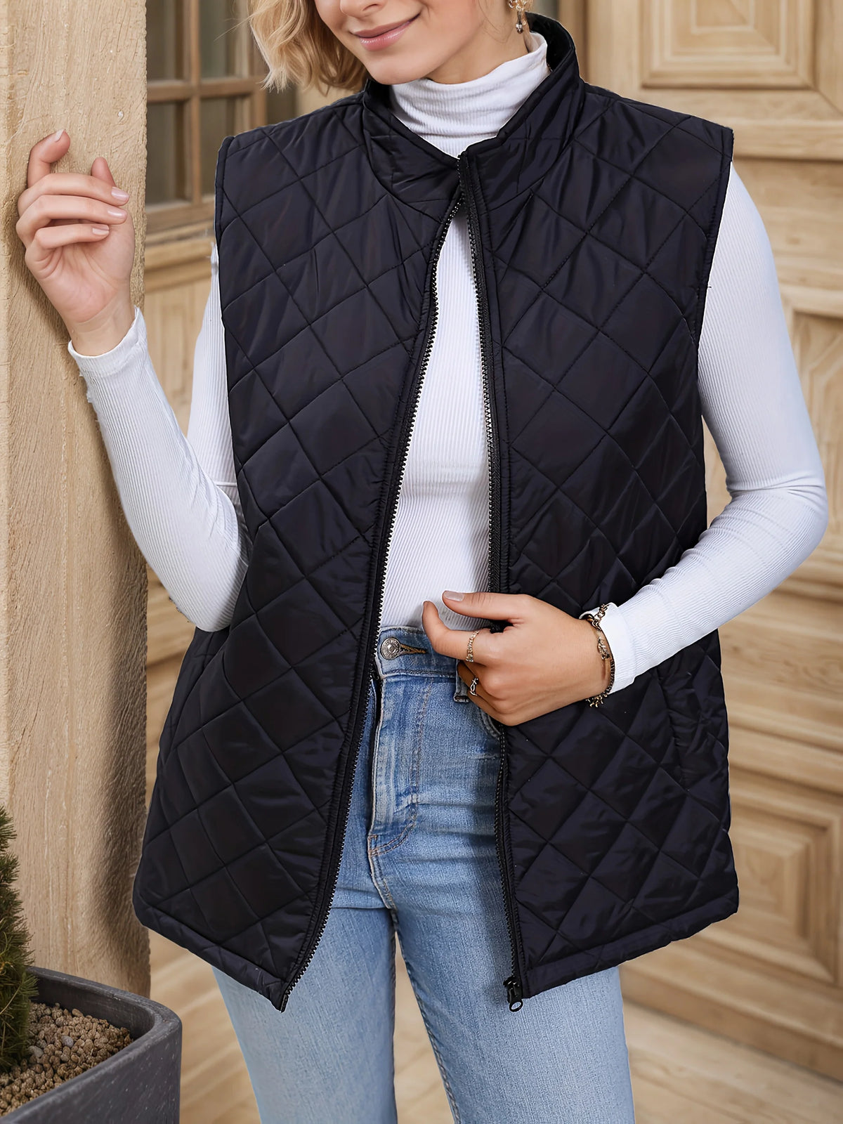 Corinne | Diamond-Quilted Longline Gilet 4