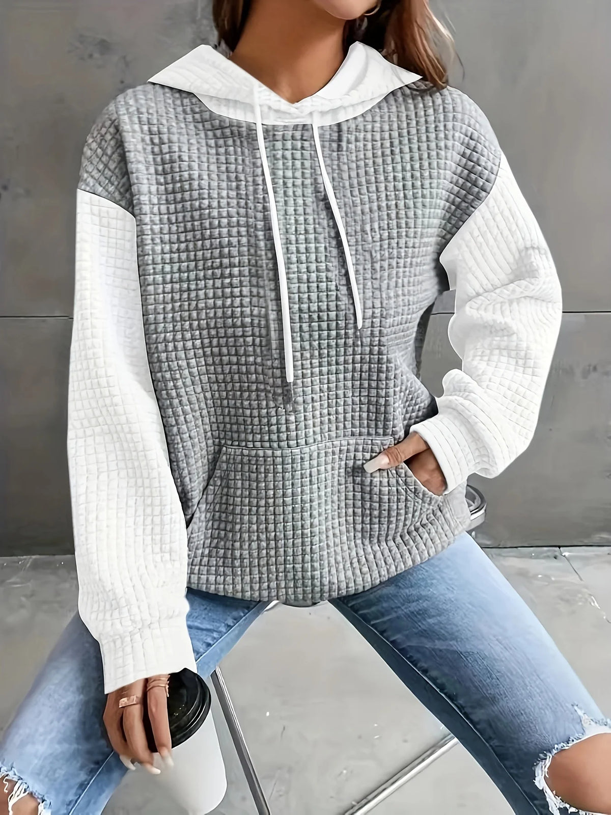 Dahlia | Textured Colour-Block Hoodie Relaxed Fit 1
