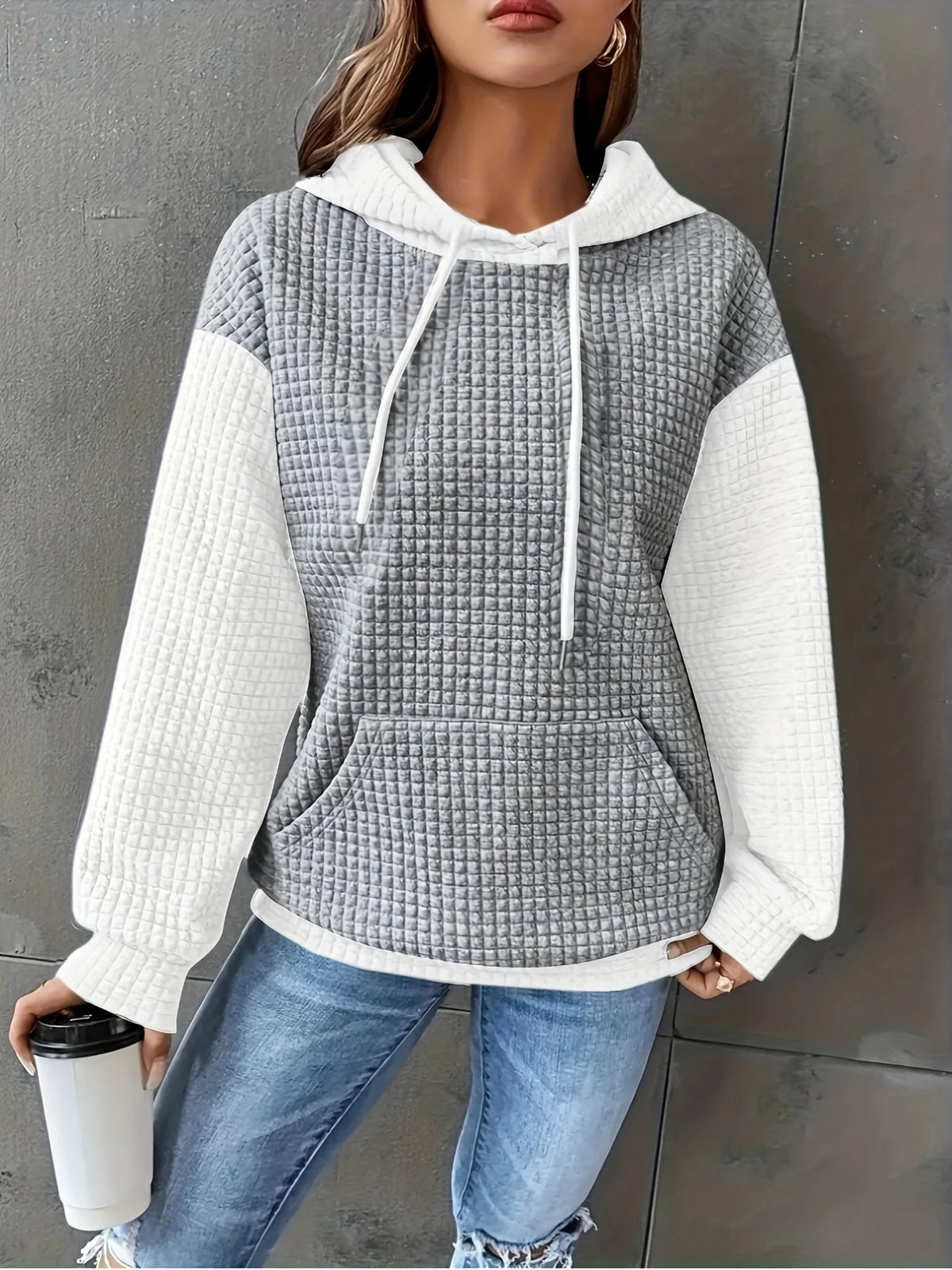 Dahlia | Textured Colour-Block Hoodie Relaxed Fit 3