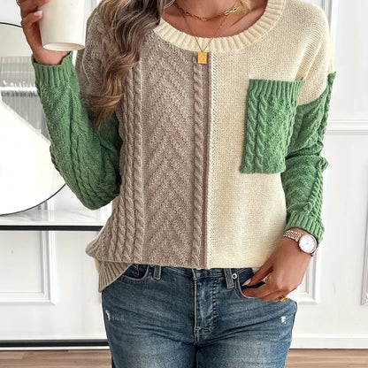 Delia | Two-Tone Cable Knit Sweater 0
