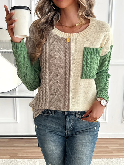 Delia | Two-Tone Cable Knit Sweater 1