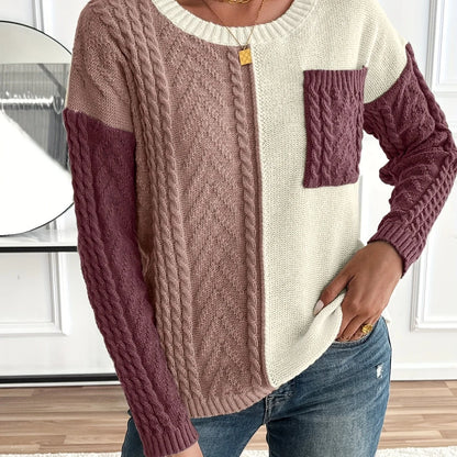 Delia | Two-Tone Cable Knit Sweater 6