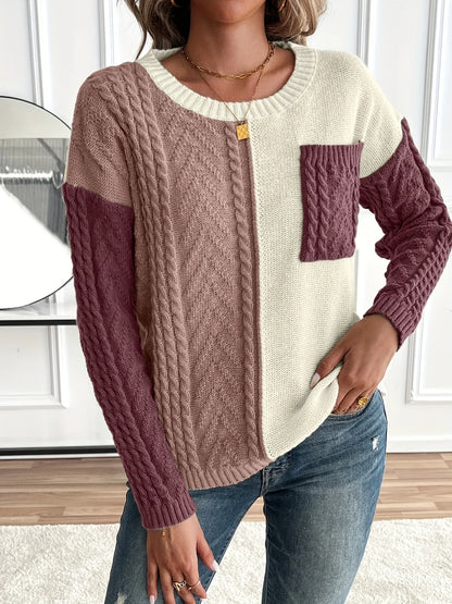 Delia | Two-Tone Cable Knit Sweater 8