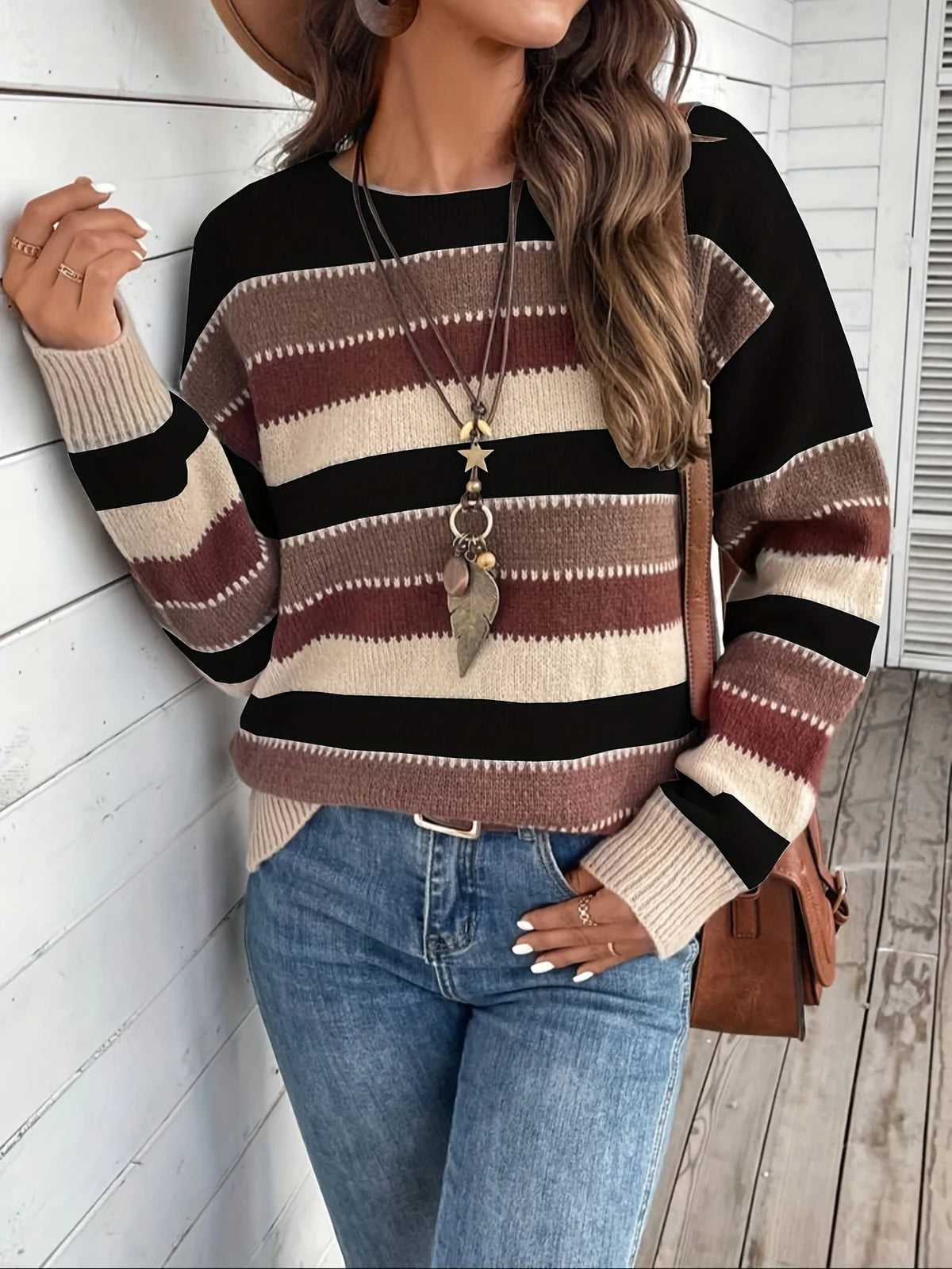 Delphine | Women's Striped Round-Neck Sweater 7