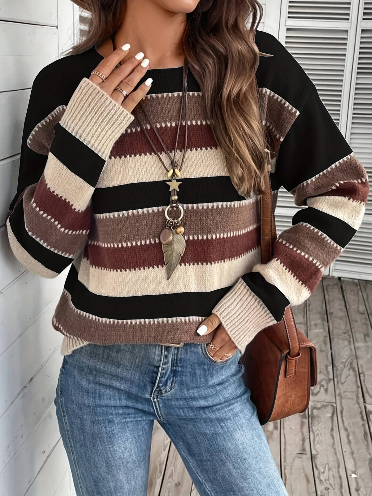 Delphine | Women's Striped Round-Neck Sweater 8