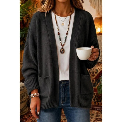 Edith | Women's Open-Front Black Cardigan with Pockets 4