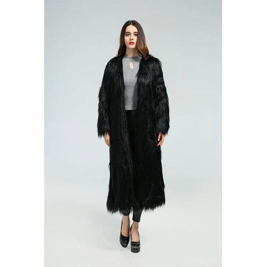 Elegant Long Faux Fur Coat Women 0