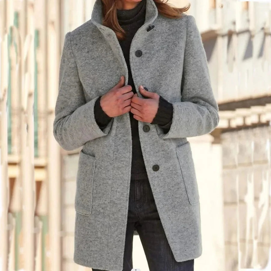 Elegant Wool Blend Coat | Women's Grey Winter Outerwear 0