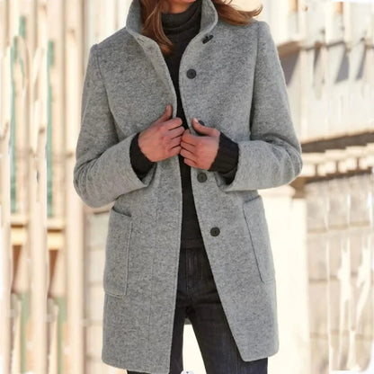 Elegant Wool Blend Coat | Women's Grey Winter Outerwear 0