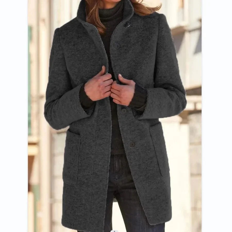 Elegant Wool Blend Coat | Women's Grey Winter Outerwear 2