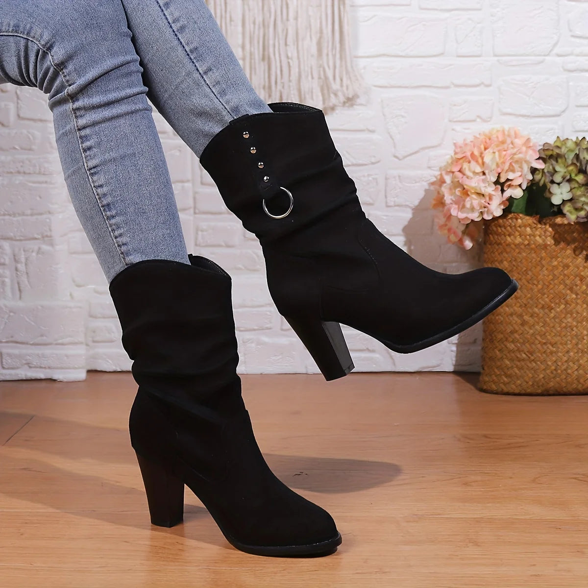 Elodie | Women Slouchy Heeled Boots Black 0