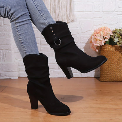 Elodie | Women Slouchy Heeled Boots Black 0