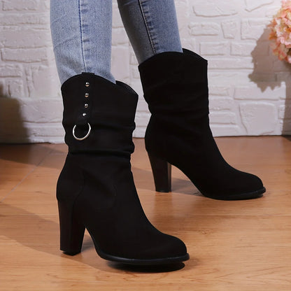 Elodie | Women Slouchy Heeled Boots Black 1