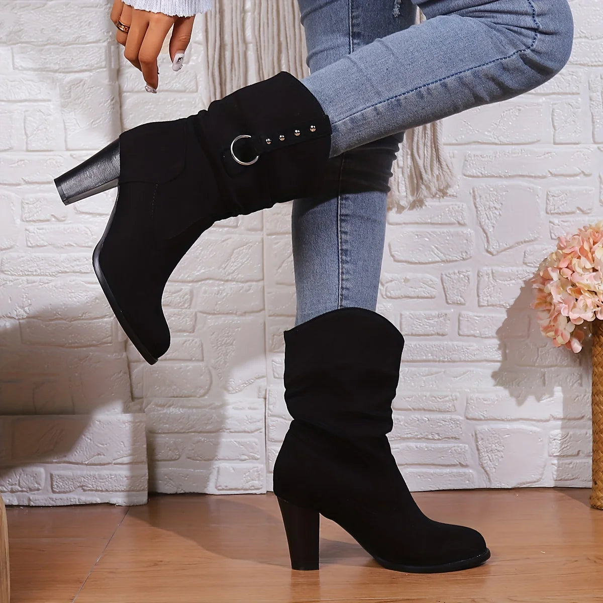Elodie | Women Slouchy Heeled Boots Black 2