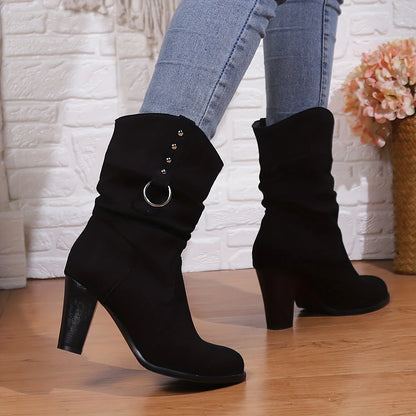 Elodie | Women Slouchy Heeled Boots Black 3