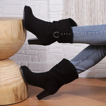 Elodie | Women Slouchy Heeled Boots Black 4