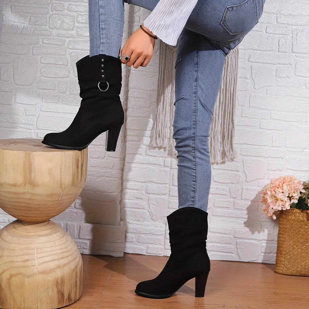 Elodie | Women Slouchy Heeled Boots Black 5