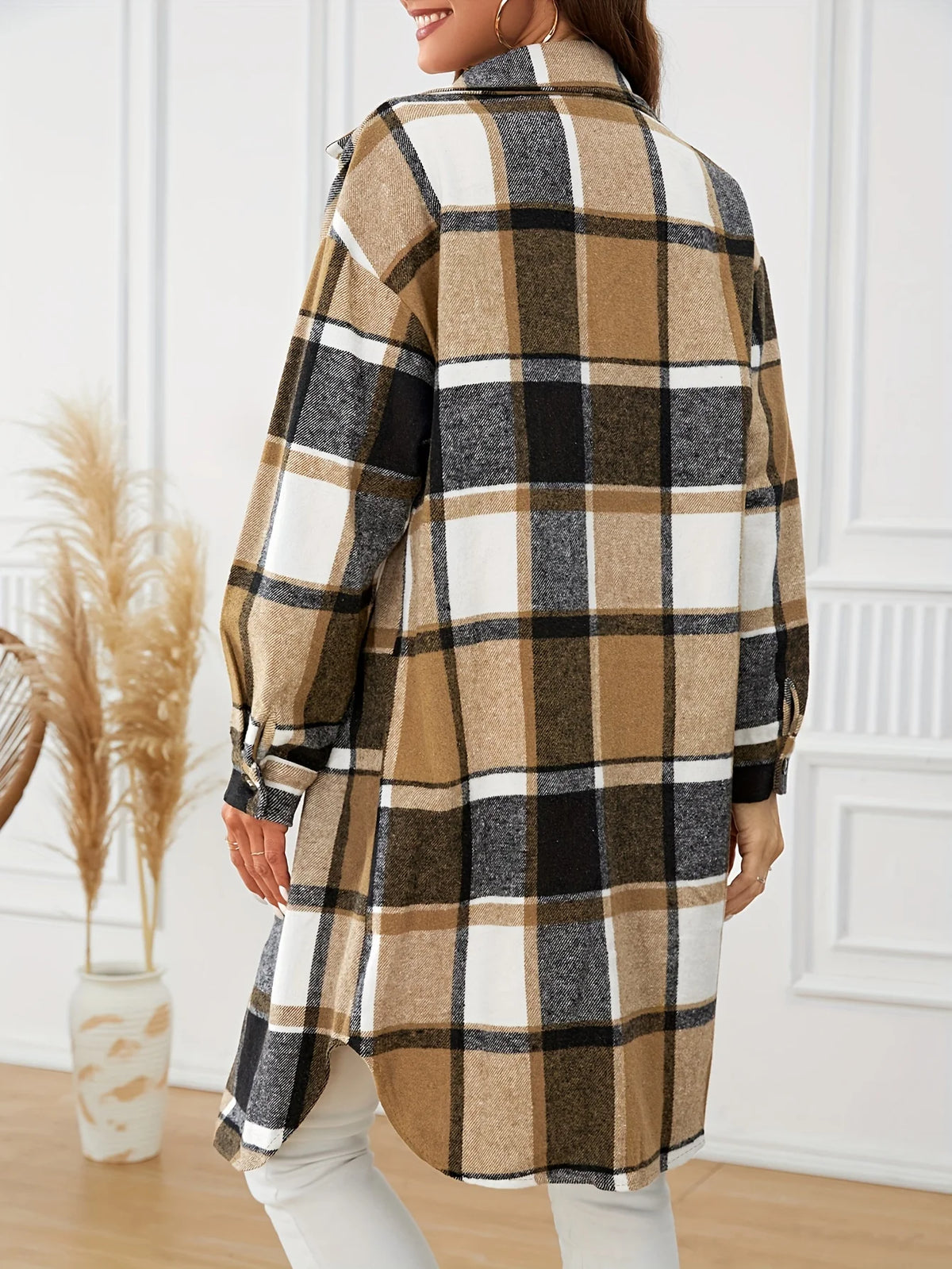Elowen | Women's Longline Checked Coat 2
